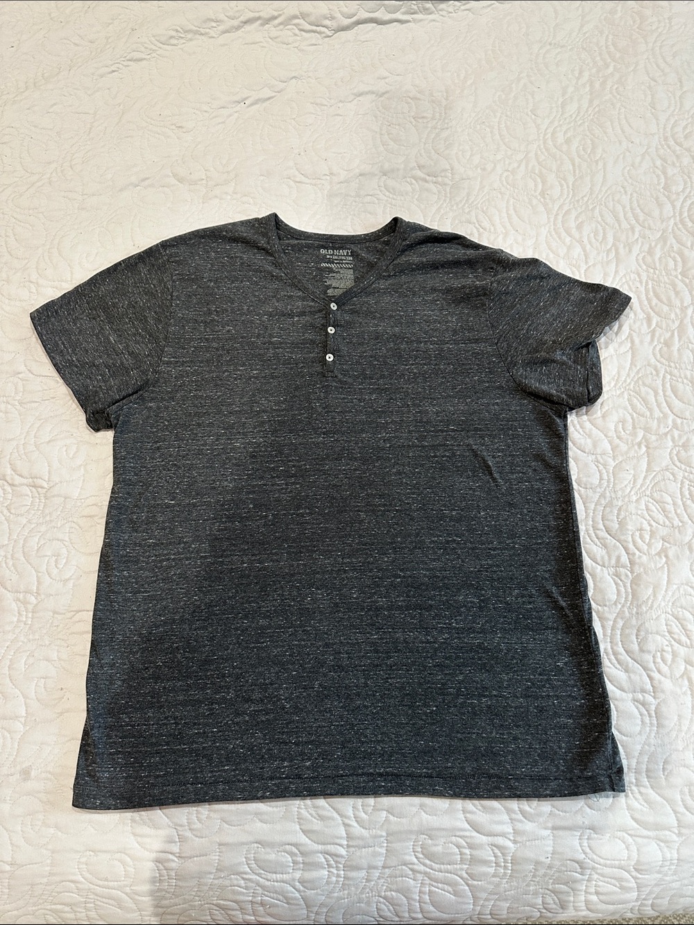 Old Navy Men's Dark Charcoal Heather Henley Tee- Size XXL